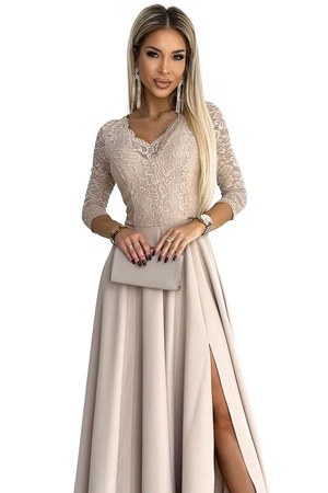 Elegant long dress with lace neckline Numoco