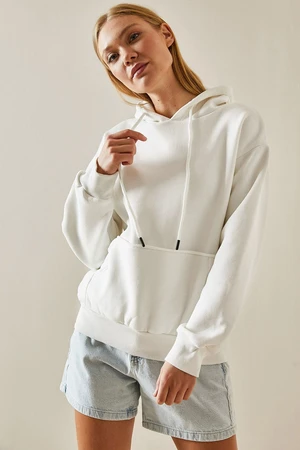 XHAN White Kangaroo Pocket Hoodie Sweatshirt