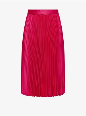 Women's Dark Pink Satin Pleated Midi Skirt JDY Sarah - Women