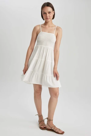 DEFACTO A Cut Strappy Crinkle Viscose Mini Short Sleeve Woven Dress