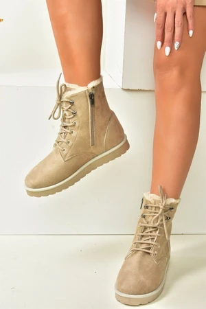 Fox Shoes Beige Women's Suede and Shearling Boots