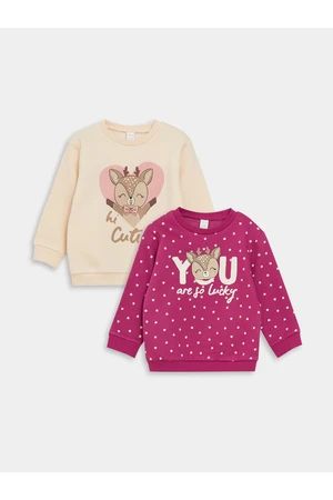 LC Waikiki Crew Neck Long Sleeve Printed Sweatshirt for Baby Girl 2-pack.