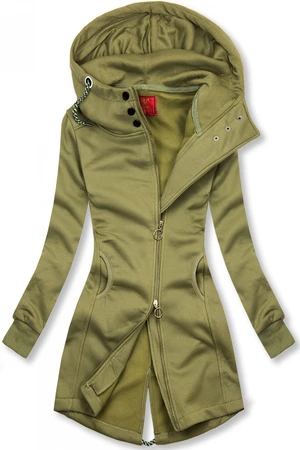 Kapuzensweatjacke in langer Form khaki