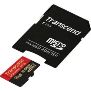 Paměťová karta microSDHC, 16 GB, Transcend Ultimate (600x), Class 10, UHS-I, vč. SD adaptéru