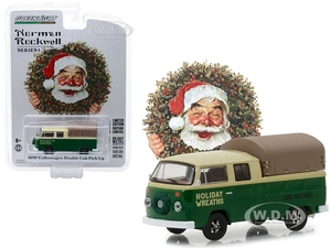 1978 Volkswagen Double Cab Pickup with Canopy "Holiday Wreaths" Green and Yellow "Norman Rockwell Delivery Vehicles" Series 1 1/64 Diecast Model by G