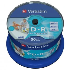 Verbatim CD-R, 43438, AZO Wide Inkjet Printable - No ID Branded, 50-pack, 700MB, 52x, 80min., 12cm, spindle, pro archivaci dat