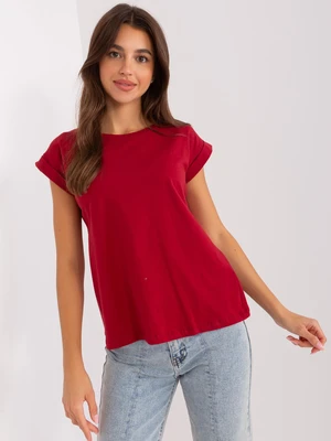 Burgundy cotton women's T-shirt BASIC FEEL GOOD