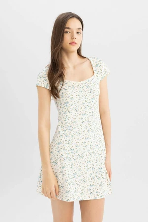 DEFACTO Cool Combed Cotton Floral Short Sleeve Mini Dress