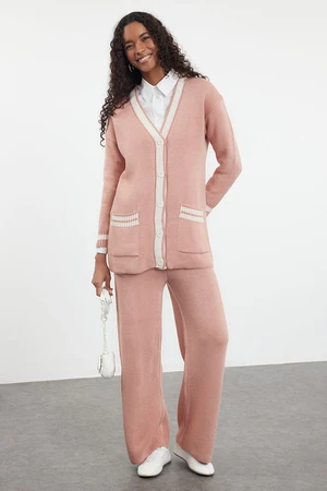 Trendyol Dusty Rose Colored Piping Knitwear Bottom-Top Set