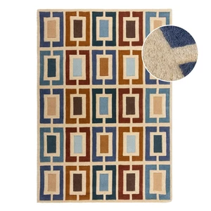 Niebiesko-pomarańczowy wełniany dywan tkany ręcznie 200x290 cm Retro Blocks – Flair Rugs