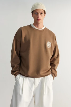 Trendyol Brown Oversize/Wide Cut Floral Embroidery Fleece/Warm Cotton Sweatshirt