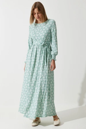 Happiness İstanbul Women's Water Green Floral Summer Long Knitted Dress