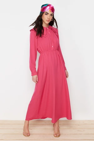 Trendyol Fuchsia Baby Collar Linen Look Woven Dress