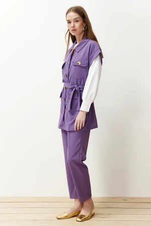 Trendyol Purple Gold Buttoned Vest-Pants Knitted Suit