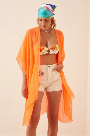 Happiness İstanbul Women's Orange Tie Cotton Kimono