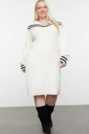 Trendyol Curve Cream Sailor Collar Premium Soft Fabric Knitwear Dress