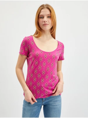 Orsay Tmavě růžové dámské vzorované tričko - Dámské