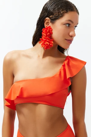 Trendyol Red One-Shoulder Frilly Bikini Top