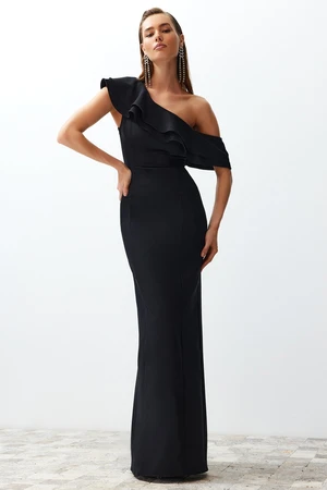 Trendyol Black Flounce Woven Elegant Evening Dress