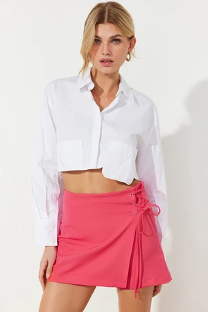 Trendyol Fuchsia Tie and Eyelet Detailed Woven Shorts Skirt