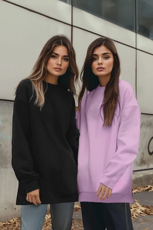 Trendyol Black-Lilac 2-Pack Crew Neck Basic Knitted Sweatshirt