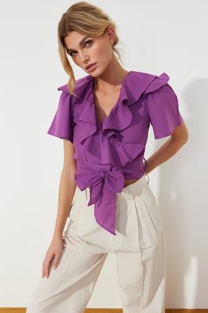 Trendyol Purple Ruffle and Tie Detail Woven Blouse