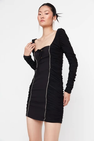 Trendyol Black Stone Stripe Detailed Woven Stylish Evening Dress