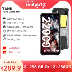 Unihertz TANK Larger Battery Rugged Smartphone 22000mAh Night Vision 108MP G99 12GB 256GB Android 12 Unlocked Mobile Phone