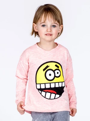 Children's cotton blouse with pink emoticon print