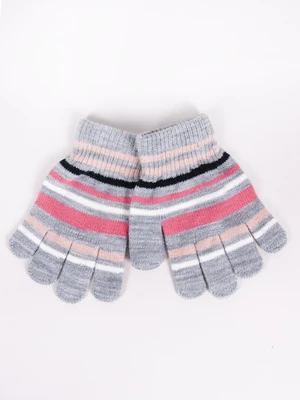 Yoclub Kids's Girls' Five-Finger Striped Gloves RED-0118G-AA50-005