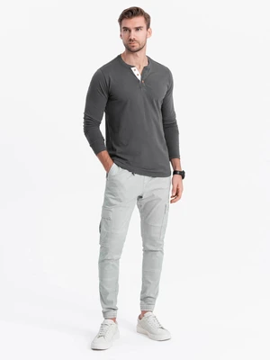 Ombre HENLEY men's neckline longsleeve - graphite