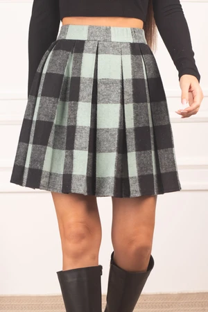 armonika Women's Mint Plaid Short Flared Skirt