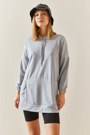 XHAN Gray Kangaroo Pocket Oversize Hooded Sweatshirt