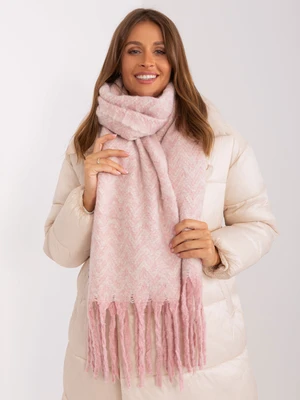 Light pink and white patterned scarf with fringe