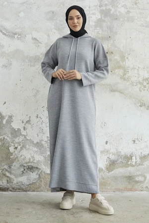 InStyle Ivona Hooded Sweater Dress - Gray