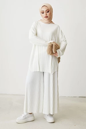 InStyle Mila Pleated Pants Tunic Double Suit - White