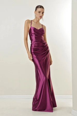 By Saygı Long Lined Satin Dress with Rope Straps and Ties at the Back.