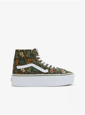 Green-brown women's ankle floral sneakers VANS SK8-Hi Tapered - Women