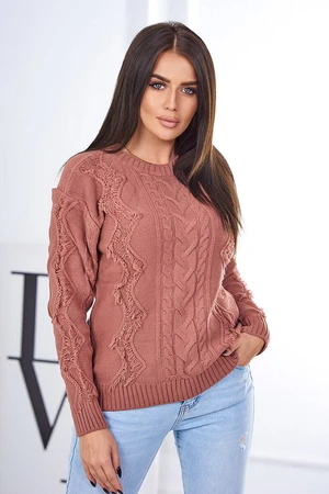 Sweater with braided weave dark pink