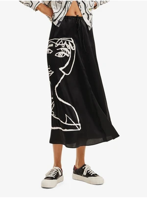 Black Ladies Desigual Midi Skirt Maryland - Women