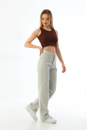 BİKELİFE Women's Stone Wide Leg Palazzo High Waist Trousers