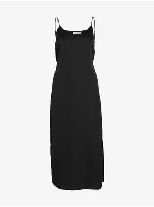 Black Ladies Satin Midishdresses VILA Ellette - Ladies