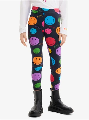 Black Girly Patterned Leggings Desigual Angel Smiley - Girls