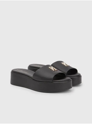 Black Women's Leather Slippers on the Tommy Hilfiger Platform - Ladies