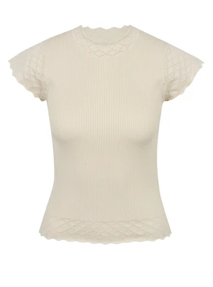 Orsay Beige Womens T-Shirt with Stand-up Collar - Women