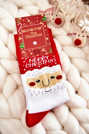 Men's Christmas Cotton Socks with Santa Clauses Red