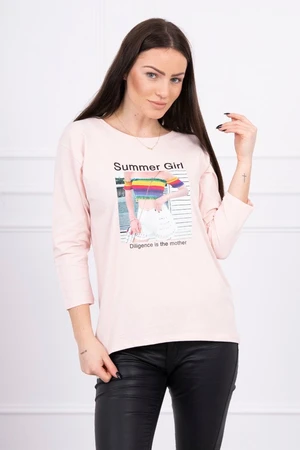 Blouse with Summer Girl print powder pink