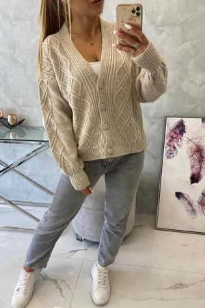 Button-down sweater with decorative beige weave