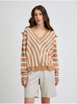 Cream-brown striped sweater Noisy May Astot - Women