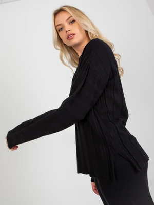 Classic black viscose ribbed sweater